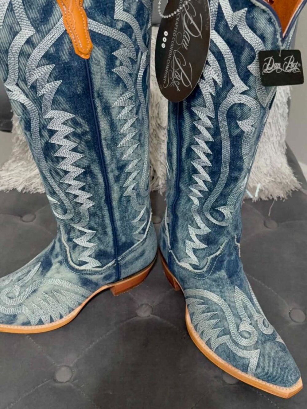 New Size 8 Dan Post Womens Denim Darlin' Stacked Heel Cowboy Boots Retails $289 - Picture 6 of 8